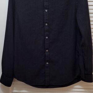 Michael Kors Slim Fit Herringbone Black Collared Long Sleeve Men's Dress Shirt